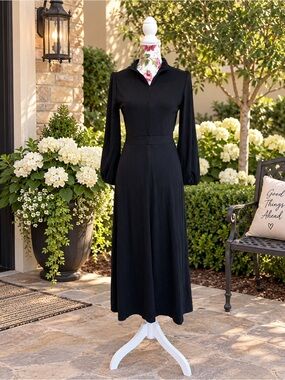 NWT Halara Black Ribbed Long Sleeve A-Line Midi Maxi Dress Size M